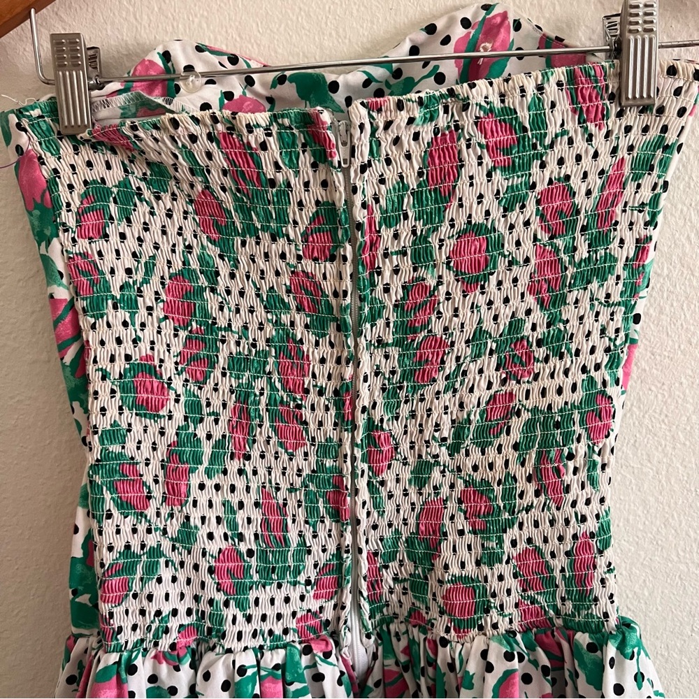 Vintage 1980s Polka Dot Floral Peplum Prom Dress Sz M - Picture 5 of 6